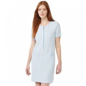 Free Assembly Tweed Sweater Knit Mini Dress Size Medium Baby Blue Short Sleeve